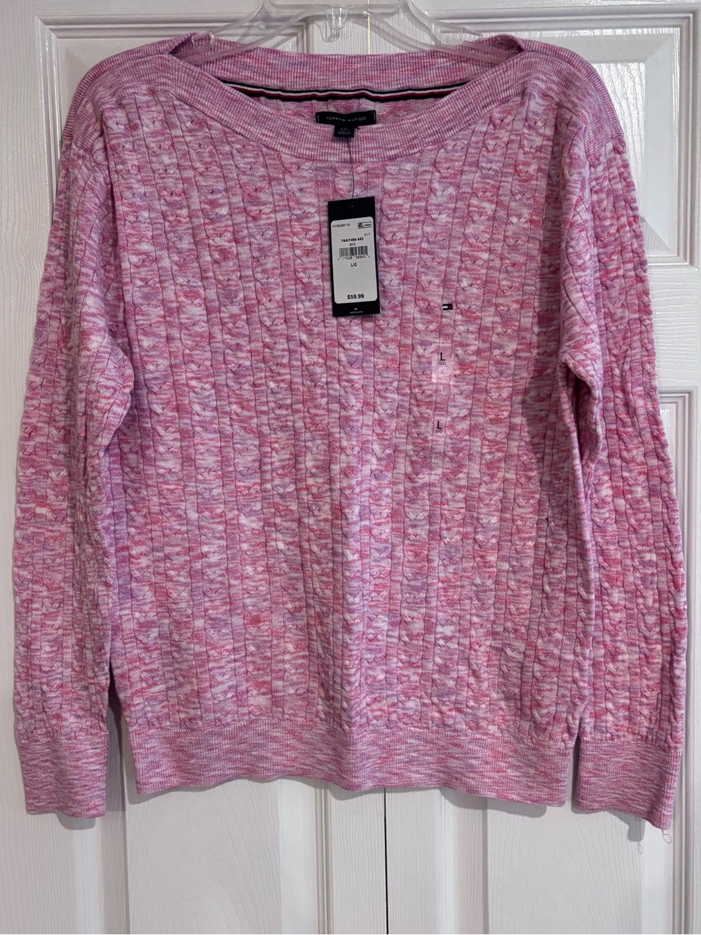 Tommy Hilfiger Heathered Pink Cable-Knit Scoop Neck Sweater